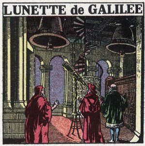 Az első optikai műszerek: Galileo Galilei (1564-1642) 1610-ben feltalált csillagászati előlapja. Névtelen illusztráció 1925-ből. Magángyűjtemény. alkotó: Anonymous Anonymous