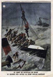 A calais-i mentőcsónak egy elsüllyedt angol halászhajó megmentésére. Metszet a „Le Petite Journal”-ban, 1912.11.02. Magángyűjtemény. alkotó: Anonymous Anonymous