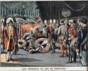 I. Károly portugál király (1863-1908) meggyilkolt emberei 1908. február 1-jén haltak meg. Metszet a „Le Peute Parisien” újságból, 1908.02.23. Magángyűjtemény. alkotó: Anonymous Anonymous