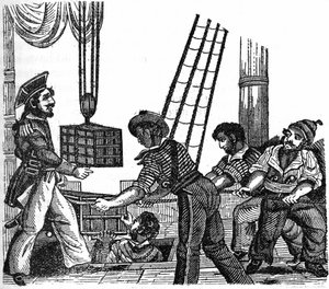 A „Long Ben”” kalóz, John Avery (1643-ban) három láda hazaárulást (aranyat és köveket) rakott a hajójára. Metszet: „A kalóz saját könyve” 1837. alkotó: Anonymous Anonymous