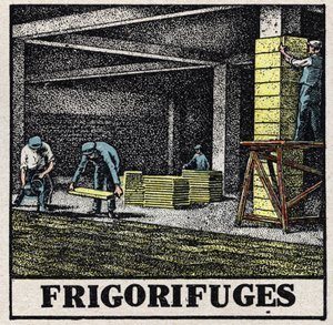A hűtőipar: hűtőszekrények. 1925 névtelen illusztrációja. Magángyűjtemény. alkotó: Anonymous Anonymous