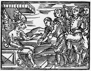 A varázslók az ördög előtt tisztelegnek – „Compendium Maleficarum”, Francesco Maria Guazzo vagy Guaccio vagy Guaccius (15??? -16??) 1608-as magángyűjtemény boszorkányokról, gonoszságukról és válogatásukról szól. alkotó: Anonymous Anonymous