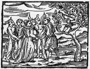 A szombati boszorkányok hegedűszóra táncolnak - „Compendium Maleficarum”, Francesco Maria Guazzo vagy Guaccio vagy Guaccius (15?? -16??) a boszorkányokról, gonoszságukról és válogatásukról szól (15? -16??) 1608 Magángyűjtemény alkotó: Anonymous Anonymous