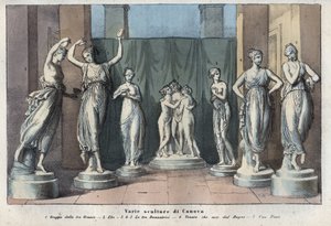 Canova különféle szobrai - A három grácia - Hebe - A három grácia táncol - Venus Italica - Múzsa - metszet a „” A Világegyetem összes népének szokásai és hagyományai című könyvből. Ez a kormány, a törvények, a milícia és mindenki vallásának története alkotó: Anonymous Anonymous
