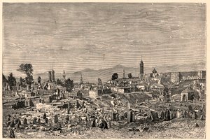 Kilátás Erzurum (Erzurum) városára Örményországban (ma Törökország). Louis-Eugene (Louis Eugene) Louvet „Katholikus missziók a XIX. században” című metszetébe. magángyűjtemény. alkotó: Anonymous Anonymous