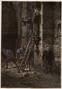Vallásháború - Ikonoklaszt - Szent tárgyak megsemmisítése eretnekek (protestánsok) által a 16. században Franciaországban - Eretnek ikonoklasztok Franciaországban - Ikonoklasztos düh - A protestánsok elpusztítják Mária és a Krisztus-gyermek képeit - metsze alkotó: Anonymous Anonymous