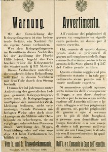Figyelmeztetés az olasz hadifoglyok 1916. február 16-i szökése után, kérve az osztrák lakosságot, hogy ne segítsenek nekik (metszet alkotó: Anonymous Anonymous