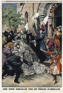 Esküvőt egy méhraj támadta meg. Metszet a „Le Petite Journal”-ban, 1912.07.28. Magángyűjtemény. alkotó: Anonymous Anonymous