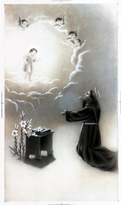 jámbor kép: Páduai Szent Antal (Antonio di padova) ábrázolása, amely Thaumaturgeként ismert (1195-1231). Magángyűjtő kártya alkotó: Anonymous Anonymous