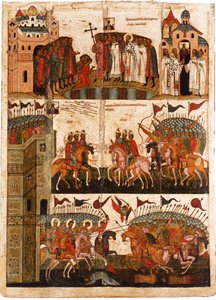 A novgorodiak és szuzdaliak csata, XV. század közepe. alkotó: Anonymous Russian icon painter