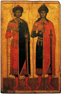 Szentek Borisz és Gleb, a 14. század közepe. alkotó: Anonymous Russian icon painter