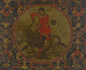 Sámson harca az oroszlán ellen, 18. század eleje alkotó: Anonymous Russian icon painter