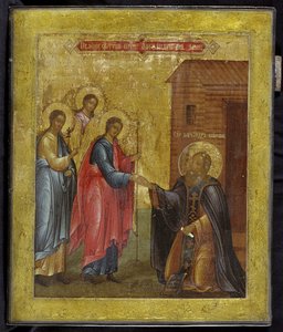 A Szentháromság megjelenése Szent Sándor Szvirszkijnek, 19. század alkotó: Anonymous Russian icon painter