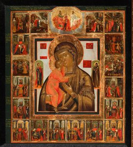 Fedorovskaya Istenanya a csodákkal, a 19. század közepe. alkotó: Anonymous Russian icon painter