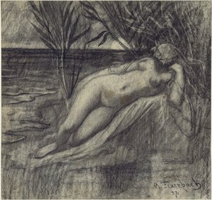 Alvó nimfa a folyónál alkotó: Anselm Feuerbach