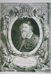 Fiatalabb Augusztus (1579-1666) Braunschweig-Wolfenbuettel-Lueneberg hercege, a „Portraits des Hommes Illustres”-ből, Coenrad Waumans metszete, 1706-ban megjelent (metszet)