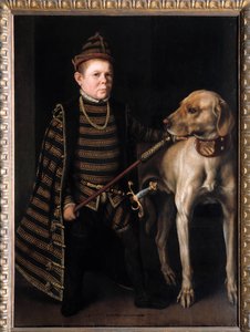 Granvelle bíboros törpének, V. Károly miniszterének portréja Anthonis Moor Van Dashorst festménye Anthonis dit Antonio Moro (1517-1575/76). 16. század. Homályos. 1,26x0,92 m. - De Granvelle bíboros, V. Károly miniszter törpének portréja.