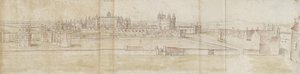Hampton Court Palace északról (toll és barna tinta és akvarell halvány jelzéseken fekete krétával) alkotó: Anthonis van den Wyngaerde