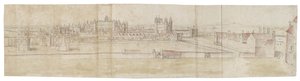 Hampton Court Palace északról (toll, barna tinta és akvarell, fekete krétával írt halvány jelzéseken)