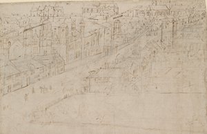 London panorámája Southwarkból nézve: Borough High Street St Mary Overyvel, 1554