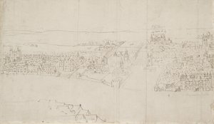 London panorámája Southwarkból nézve: Durham House a Barnards Castle-ig (toll és tinta fekete krétával, papíron) alkotó: Anthonis van den Wyngaerde
