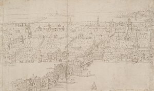 London panorámája Southwarkból nézve: London Bridge, 1554