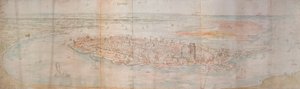 Panorámás kilátás Dordrechtre egy magas ponttól nyugatra, 1545 alkotó: Anthonis van den Wyngaerde