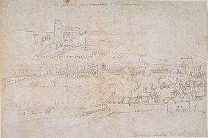 Tanulmányok a richmondi Hampton Court palotáiról és a környező vidékről, 1560-as évek. alkotó: Anthonis van den Wyngaerde