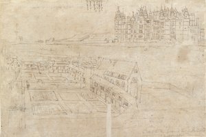 A Richmond-palota és a Privy Gardens folyópartja, 1550-es évek alkotó: Anthonis van den Wyngaerde