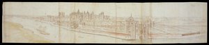Kilátás a Hampton Court-palotára délről, előtérben a folyóval, 1558 (toll és barna tinta és akvarellek fekete krétával)