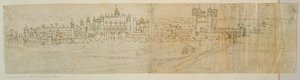 Hampton Court kilátása északról, a „Londoni panoráma” című filmből, 1544 körül (toll és tinta papíron) alkotó: Anthonis van den Wyngaerde