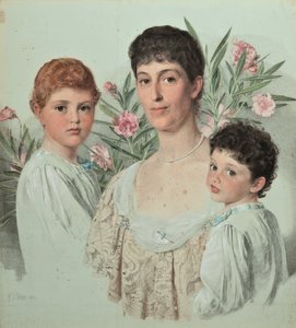 Egy anya és két gyermeke portréja alkotó: Anthony Frederick Augustus Sandys