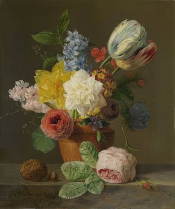 Csendélet virágokkal és dióval. 1830 körül