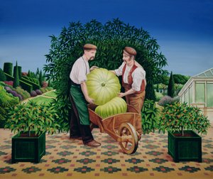 Kertészek, 1990 (akril a táblán)