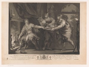 Manius Curius Dentatus visszautasítja a samniták ajándékait Marcus Curius Dentatus elutasítja a samniták kenőpénzét (cím a tárgyon) Tizenhetedik századi festmények a Devonshire-i gyűjteményből (sorozat címe)