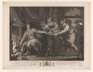 Manius Curius Dentatus visszautasítja a samniták ajándékait Marcus Curius Dentatus elutasítja a samniták kenőpénzét (cím a tárgyon) Tizenhetedik századi festmények a Devonshire-i gyűjteményből (sorozat címe)