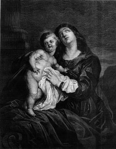 A Szűz és a Gyermek Jézus. Metszet Anton (Antoon vagy Anthony) van Dyck (1599-1641) festménye után. Metszet a „” Le Monde Illustré”” 1239. számában, 1880. december 25. alkotó: Anthony van (after) Dyck