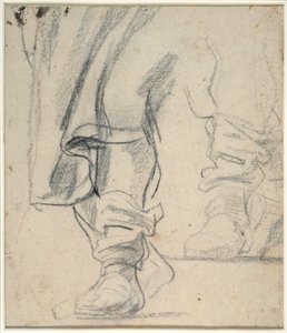 Férfi csizmás lábai és leereszkedő köpeny (fekete-piros kréta papíron) alkotó: Anthony van Dyck