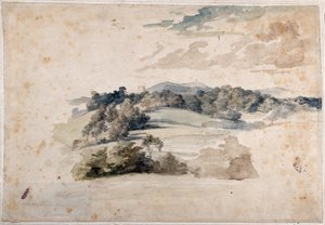 Rétek és erdős dombok angol tája (ceruza és akvarell papíron) alkotó: Anthony van Dyck