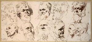 Tizenegy fej tanulmány (toll és barna tinta papíron) alkotó: Anthony van Dyck