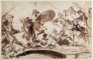 Horatius Cocles védi a Tiberis hidat (toll és tinta mosással a papíron) alkotó: Anthony van Dyck