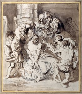 Krisztus kigúnyolása (toll és tinta krétával, papíron) alkotó: Anthony van Dyck
