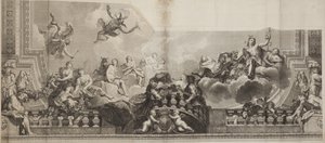 A Palais Royal Nagygaléria mennyezeti középső paneljének terve, metszett Nicolas Henri Tardieu (1674-1749) alkotó: Antoine (after) Coypel