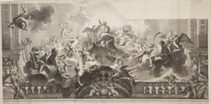 A Palais Royal Nagygaléria mennyezeti középső paneljének terve, metszett Nicolas Henri Tardieu (1674-1749) alkotó: Antoine (after) Coypel