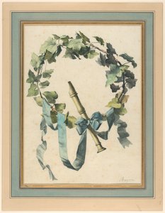 Rajz, trófea fuvolával, borostyánnal és kék szalaggal, 1780-90 alkotó: Antoine Berjon