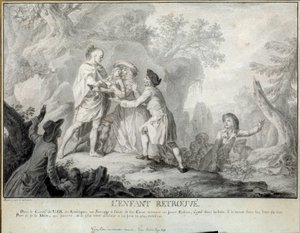 A gyermek megtalálja Saint John de Crevecoeur „Egy amerikai farmer levelei” című illusztrációját. Antoine Borel (1743-1810) litográfiája 1783 kb. Blerancourt. Musee Franco amerikai alkotó: Antoine Borel