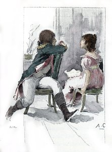 Napóleon Bonaparte (1769-1821) portréja menyasszonyával, Desiree Clary-vel (1777-1860) c. 1795. április (Desiree Clary portréja Bonaparte Napóleonnal való eljegyzése idején, 1795. április) Antoine Calbet rajza a „Napoleon et les femmes”-ből merít.