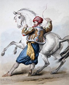 Egy perzsa megpróbálja legyőzni a francia lovat (litho) alkotó: Antoine Charles Horace Vernet