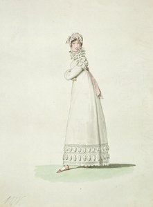 Elegáns nő szabadtéri ruhában, illusztráció az "Incroyables et Merveilleuses"-ből alkotó: Antoine Charles Horace Vernet