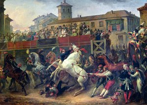 Jelenet egy lovaglás nélküli lóversenyről Rómában alkotó: Antoine Charles Horace Vernet